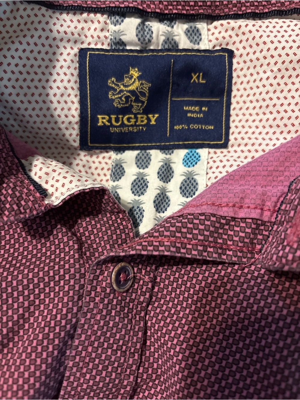 Rugby University XL Burgundy Geometric Button Front Short Sleeve Shirt Mens - Picture 3 of 3